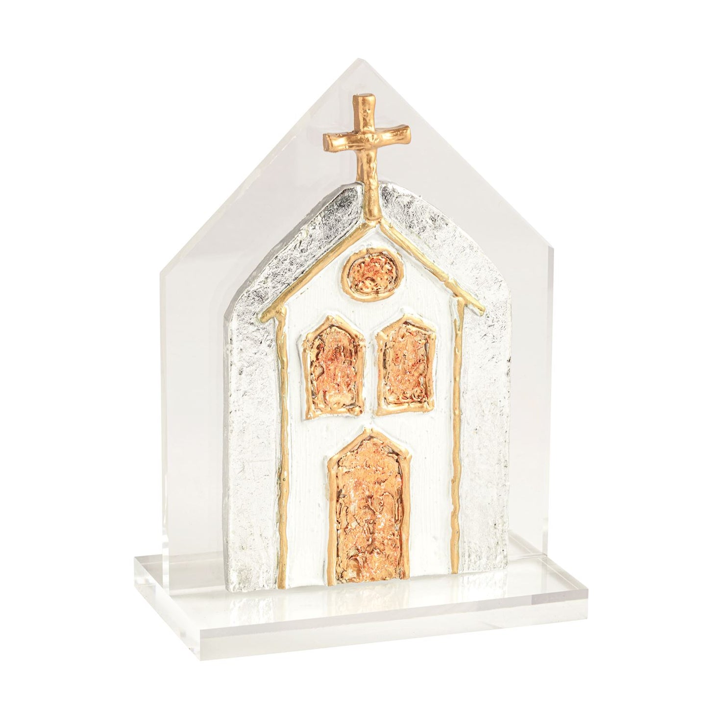 MUD PIE GOLD CHURCH ON SILVER PAINTED ACRYLIC CHURCH