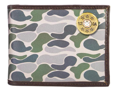 ZEP-PRO SHOT MEN'S BIFOLD OLD SCHOOL CAMO LEATHER WALLET.-COLOR: Green/Gray Camo