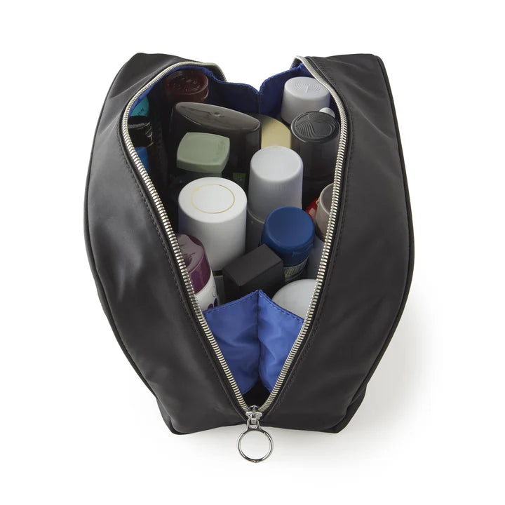 Kusshi Dopp Kit-Satin Black Fabric with Cool Blue Interior