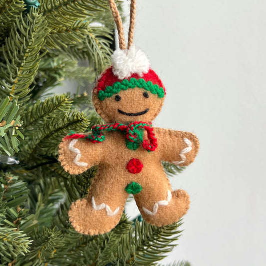 Ornaments 4 Orphans Gingerbread Man Ornament, Embroidered Wool