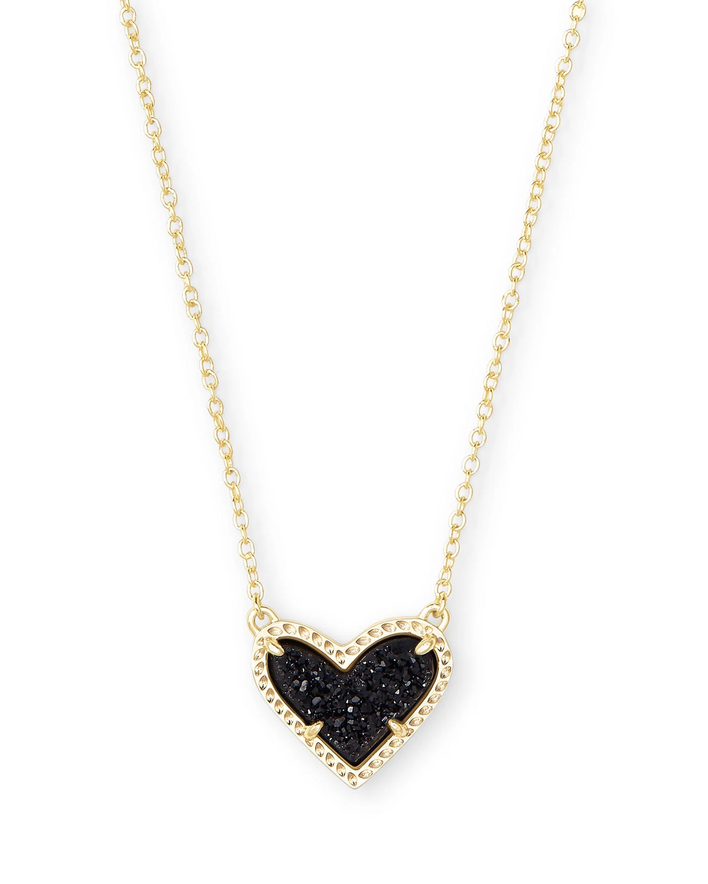 Kendra Scott Ari Heart Gold Pendant Necklace in Black Drusy