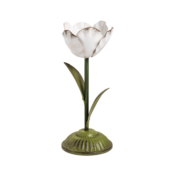 MUD PIE MEDIUM METAL FLOWER TAPER HOLDER