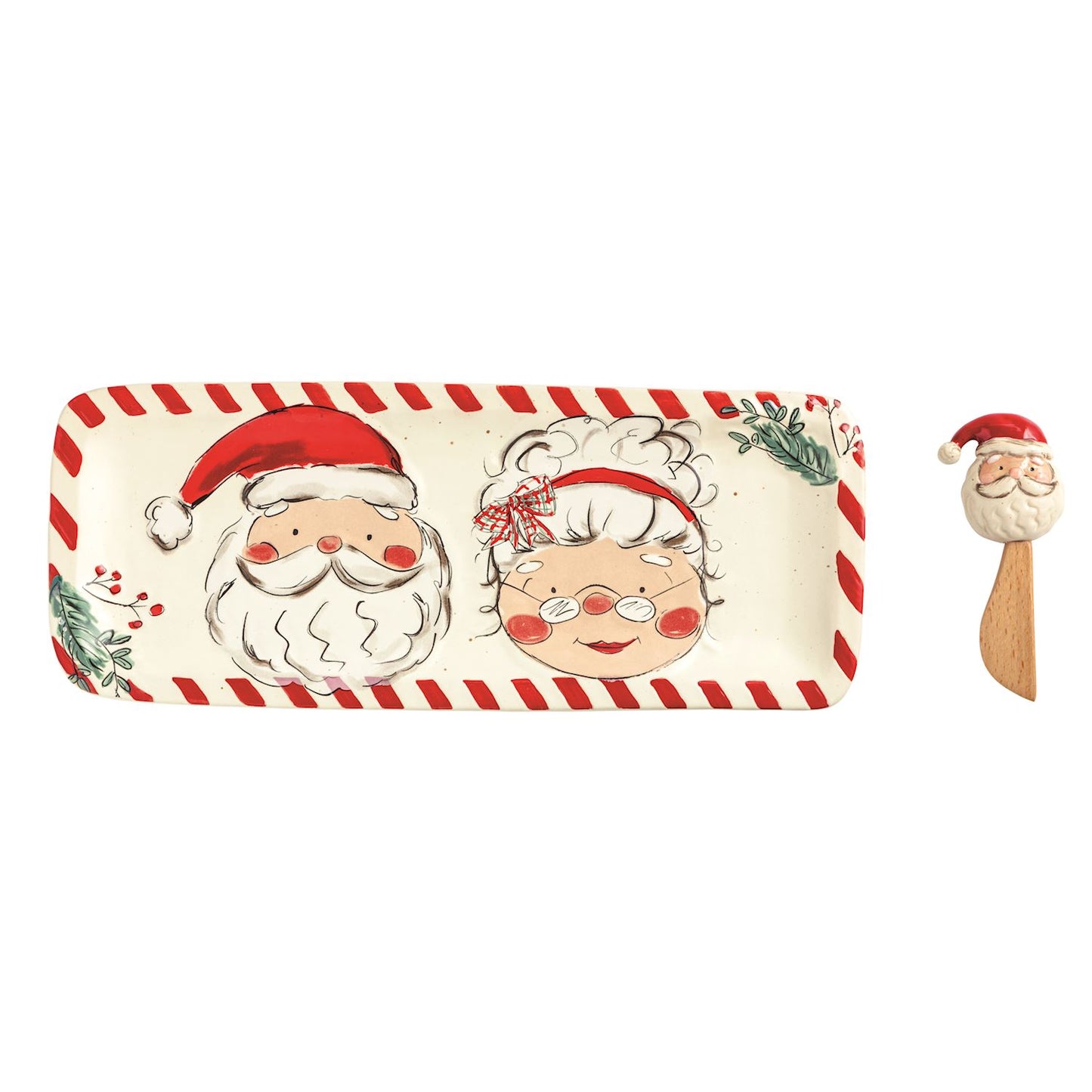 MUD PIE MR. & MRS. CLAUS FARM TRAY SET