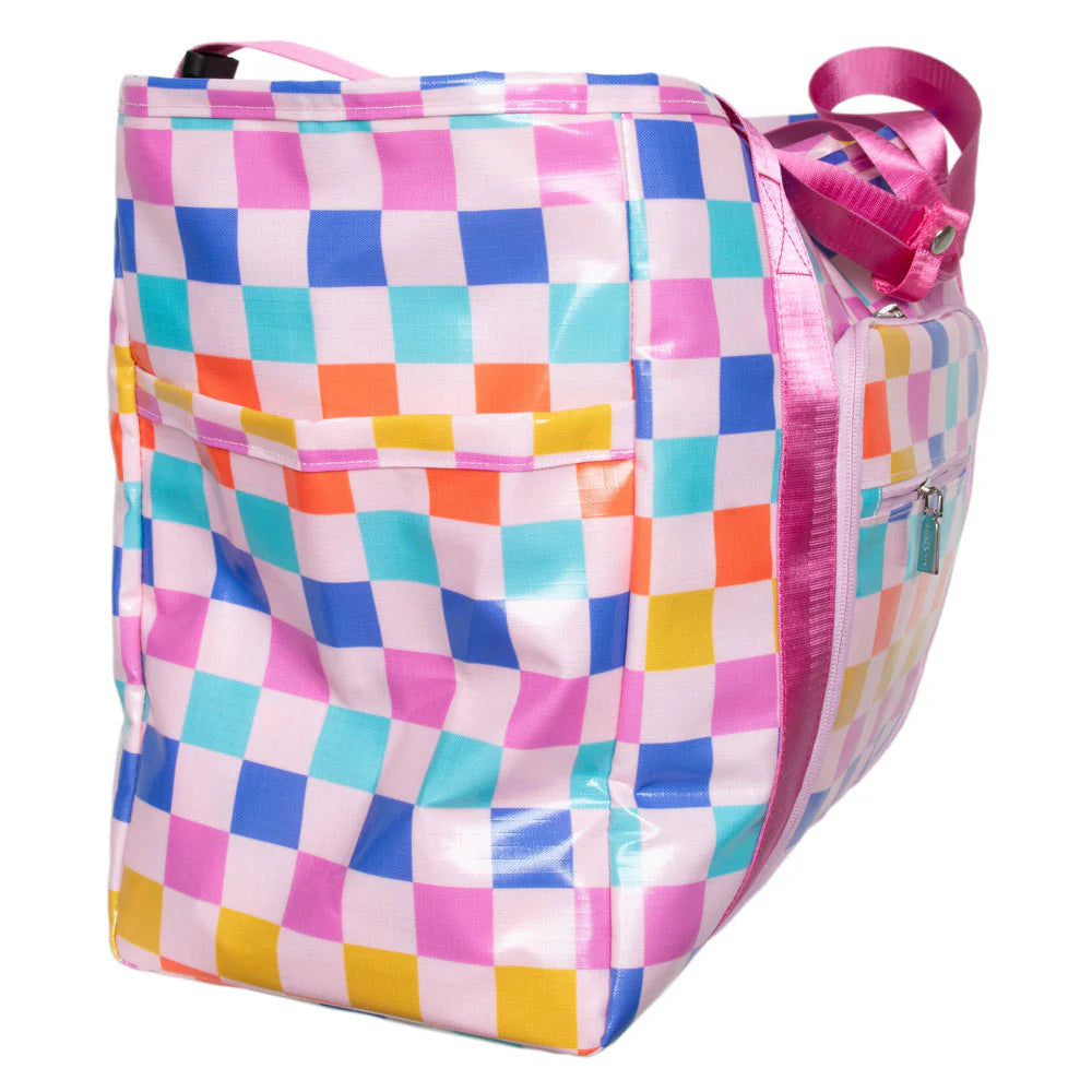 KATYDID MULTICOLORED CHECKERED FOLDABLE LARGE TOTE BAG