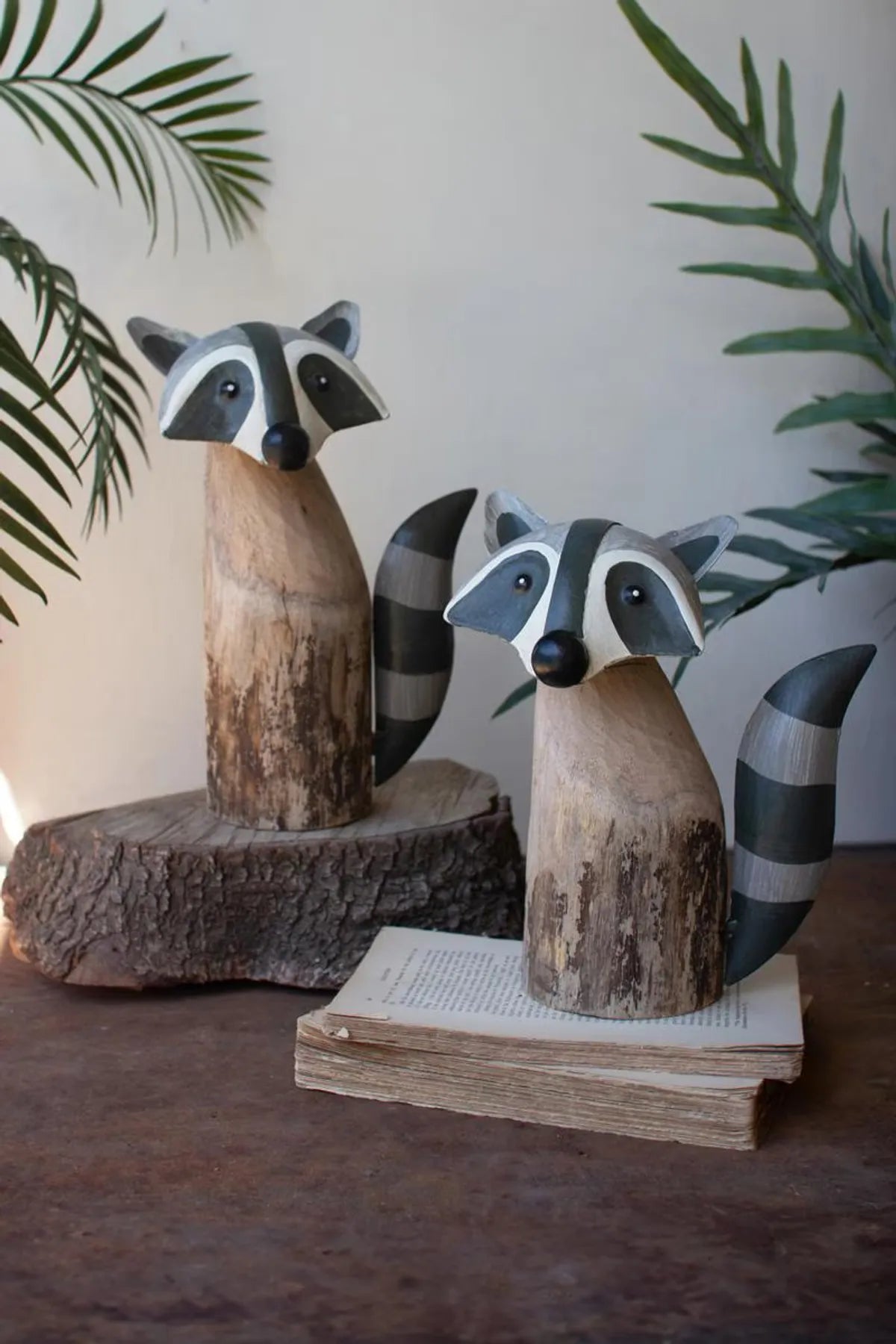 Kalalou Recycled Wood and Iron Raccoons