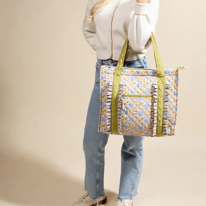 The Darling Effect The Everyday Quilted Tote Bag–Poppin' Petals Aqua