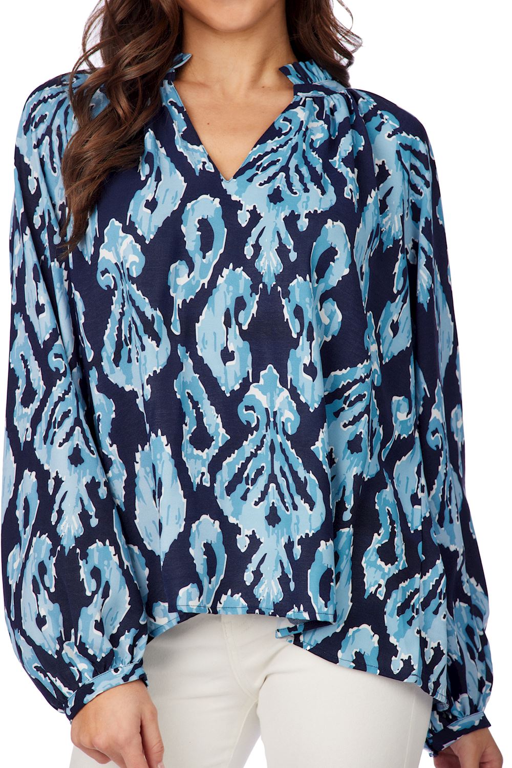 MUD PIE NAVY IKAT BLOCK PRINT WARREN TOP