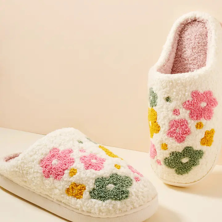 Love and Repeat Flower Fuzzy Fleece Soft Slipper