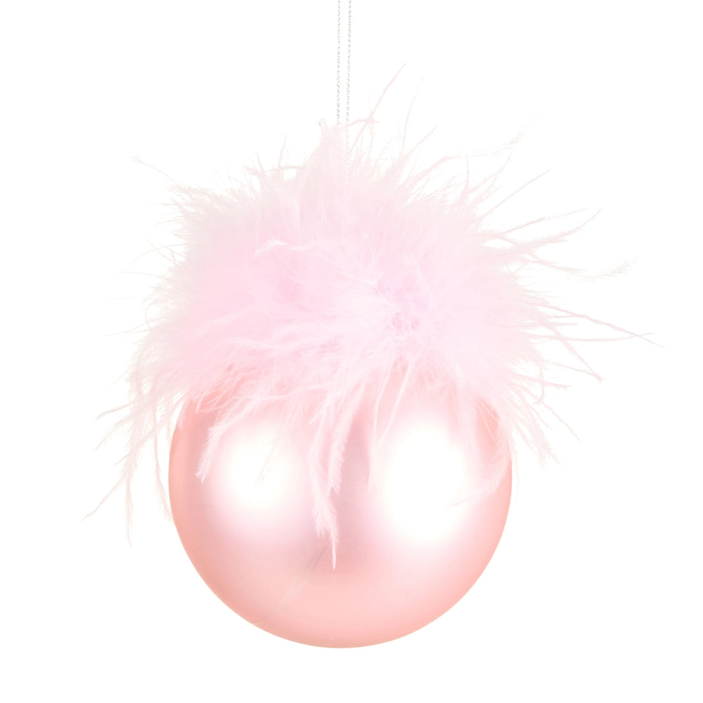 RAZ Imports 4" Pink Feather Top Ball Ornament