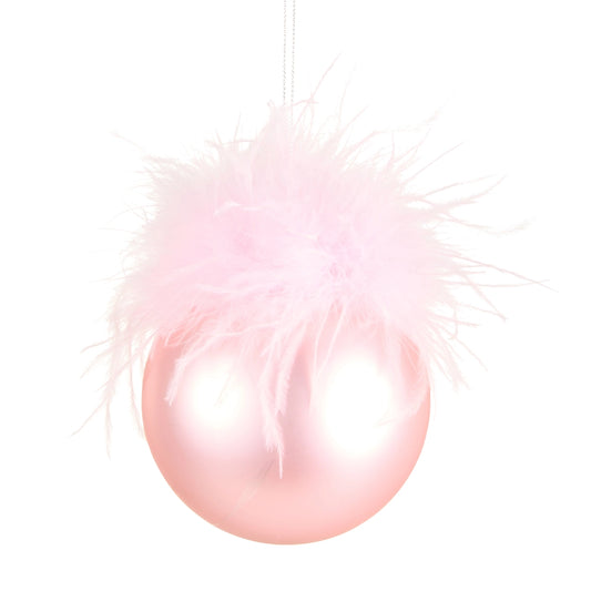 RAZ Imports 4" Pink Feather Top Ball Ornament