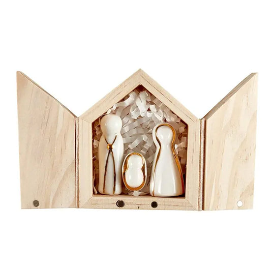 Santa Barbara Design Studio Ceramic Figurines Pine Wood Box - Holy Family