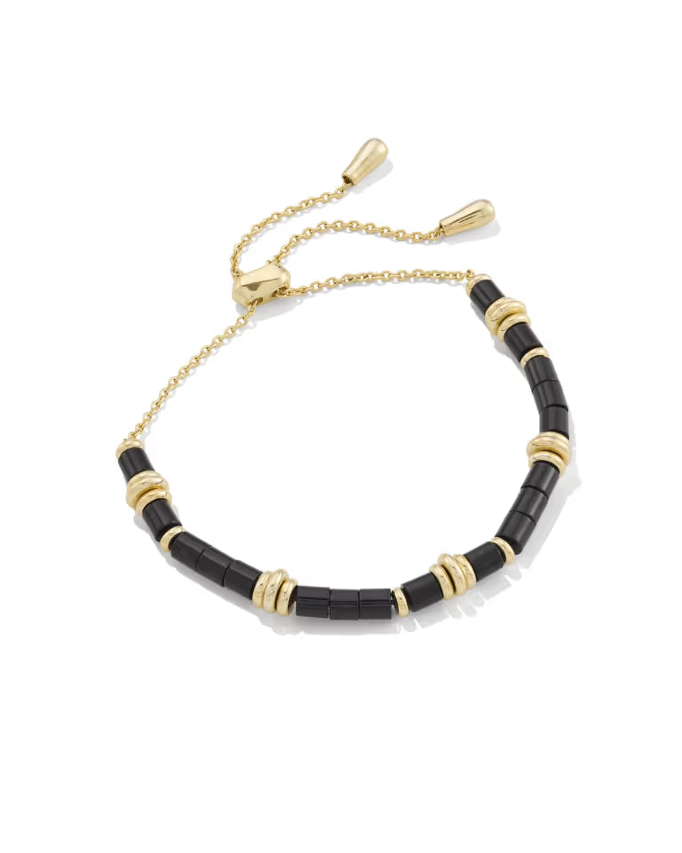 KENDRA SCOTT BREE BEADED DELICATE CHAIN BRACELET GOLD BLACK AGATE