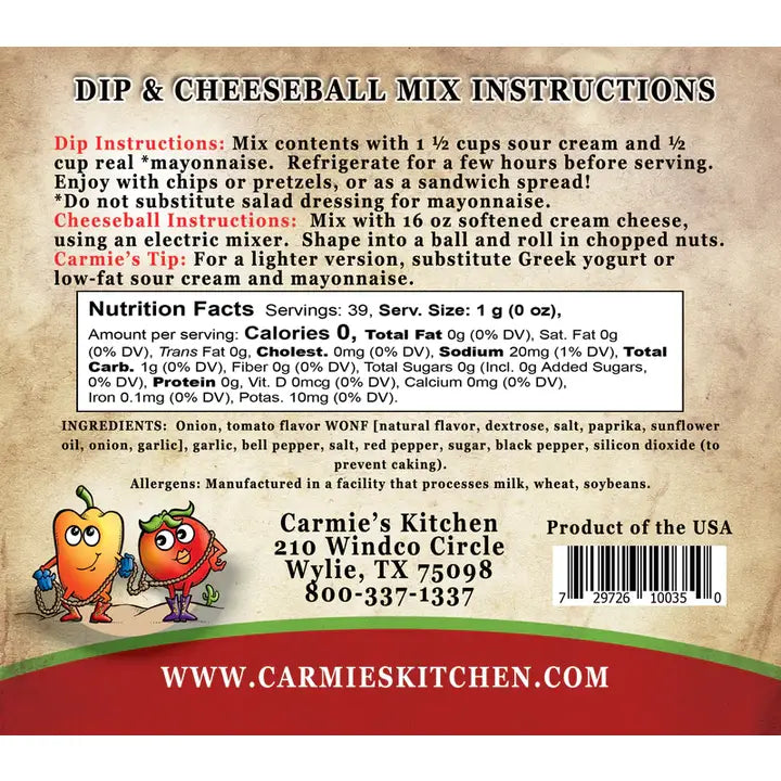 Carmie's Kitchen Sweet Pepper Tomato Dip Mix