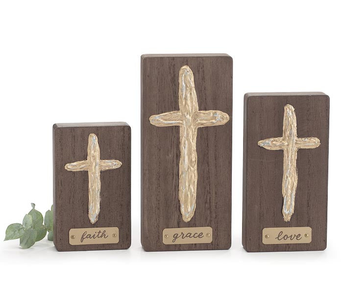 BURTON + BURTON WOODEN CROSS SHELF SITTER