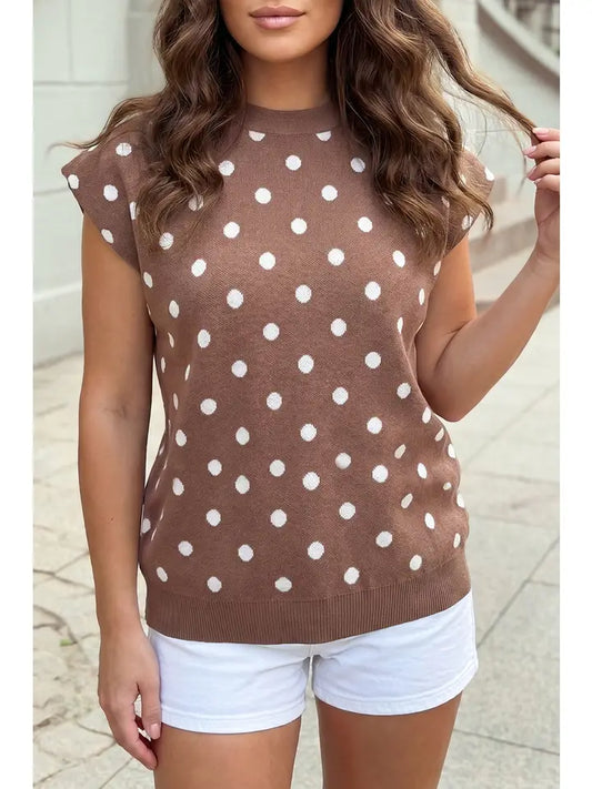 Polka Dot Sleeveless Sweater Top