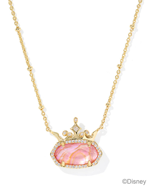 KENDRA SCOTT DISNEY ELISA PRINCESS SHORT PENDANT NECKLACE GOLD LIGHT PINK IRIDESCENT ABALONE