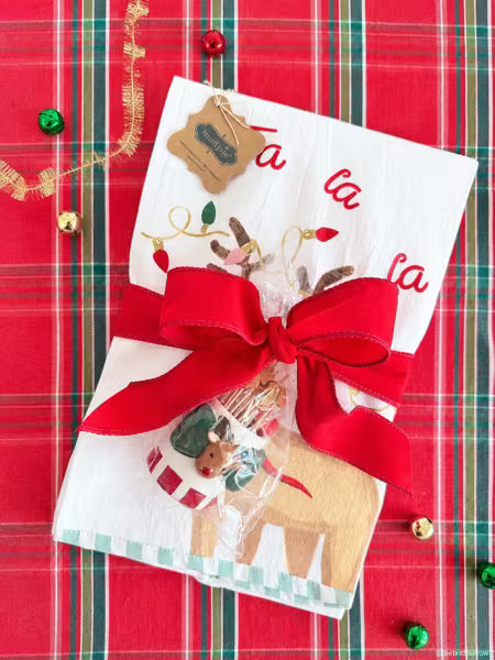 MUD PIE REINDEER FA LA LA CHRISTMAS TOWEL