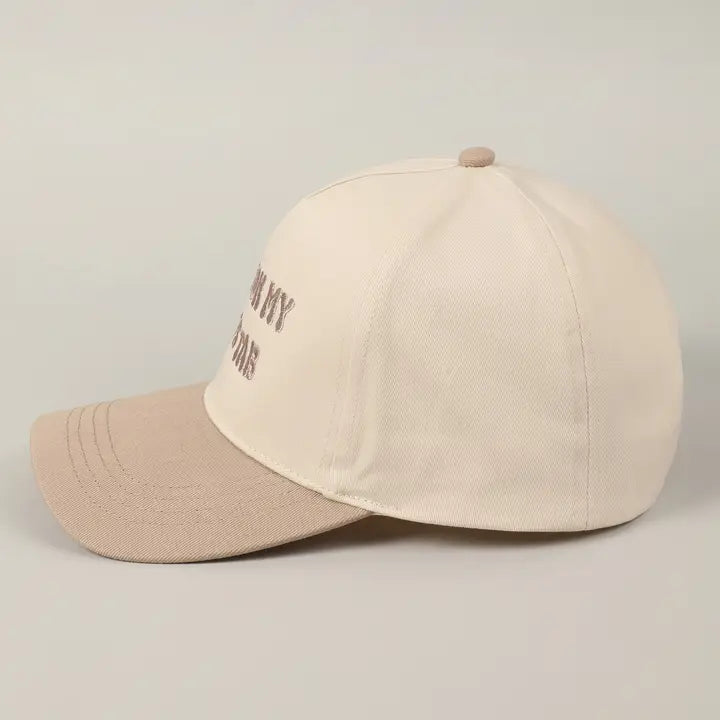 Put It On My Dad's Tab Embroidery Two-Tone Hat-Beige