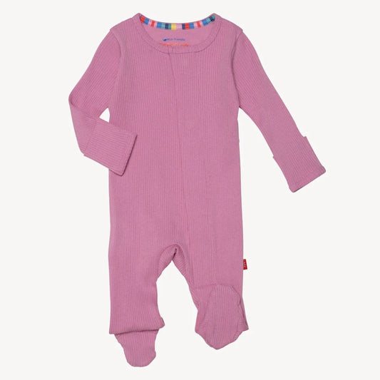 MAGNETIC ME MAUVE RIBBED COTTON MAGNETIC PARENT FAVORITE FOOTIE-9-12M