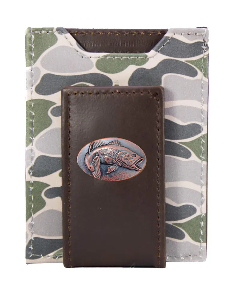 Zep-Pro Bass Men's Magnetic Front Pocket Old School Camo Leather Wallet.