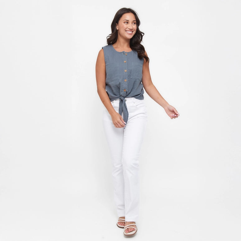 Elsie & Zoey Tank Top Jasmine Cotton Gauze Button Up Scoop Neck