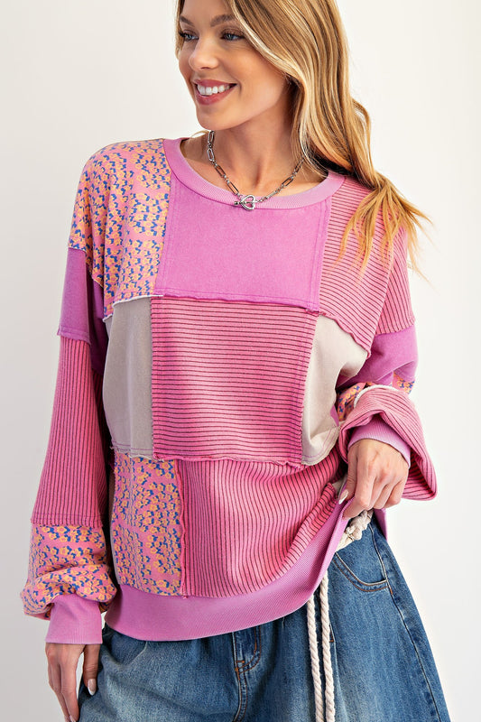 EASEL PATCHWORK WASHED TERRY PULLOVER