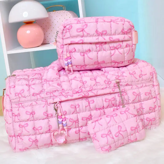 OMG Accessories Quilted Scrunchies Bow Printed Large Duffle Bag