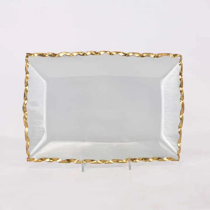 The Royal Standard Seward Rectangle Serving Tray Clear/Gold 11x7.75