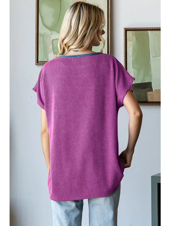 7th Ray Magenta Ribbed Top