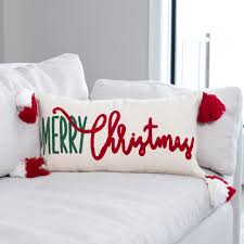 EZ HOME Merry Christmas Applique Lumbar Pillow
