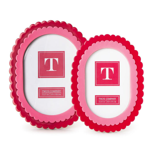 TWO'S COMPANY DOUBLE SCALLOPED EDGE PINK/DARK PINK PHOTO FRAME