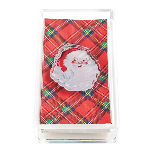 MUD PIE SANTA TARTAN GUEST TOWEL & CADDY SET