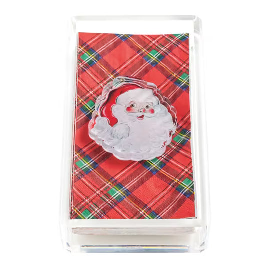 MUD PIE SANTA TARTAN GUEST TOWEL & CADDY SET