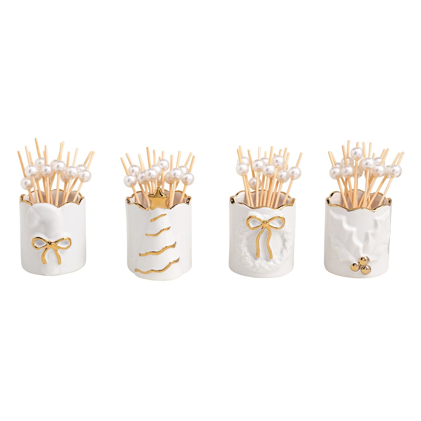 MUD PIE GOLD EDGE TOOTHPICK CADDY SETS