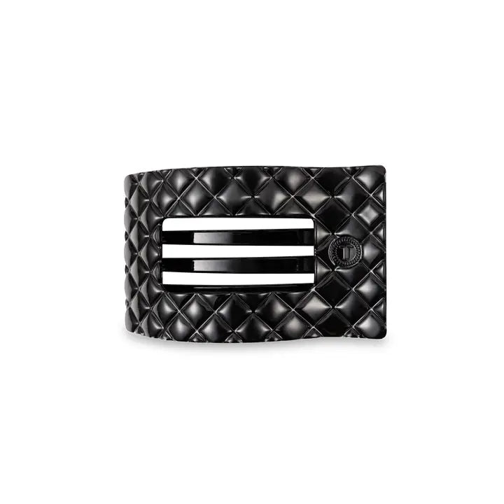 Teleties Flat Rectangle Hair Clip | Small | Jet Black Quilted