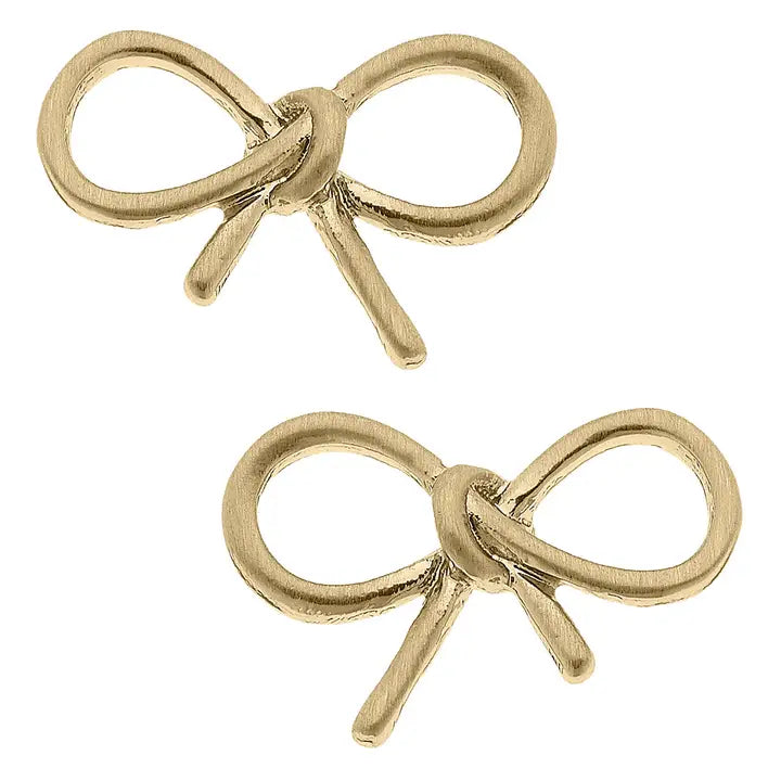 Canvas Style Willamina Tied Bow Stud Earrings in Worn Gold