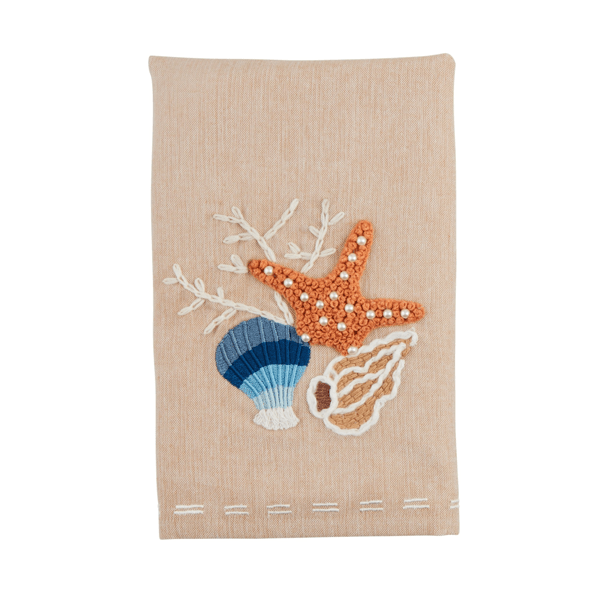 MUD PIE SHELL EMBROIDERED TOWEL