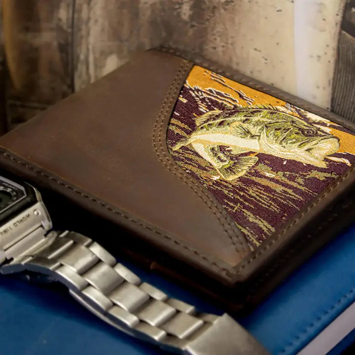 Zep-Pro Bass Men's Bifold Woven Patch Leather Wallet.