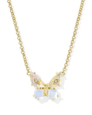 KENDRA SCOTT BIANCA BUTTERFLY SHORT PENDANT NECKLACE GOLD IRIDESCENT WHITE MIX