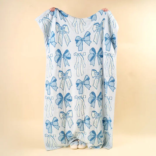 The Darling Effect Cozy Dreams Luxe Blanket-Blushing Bows Blue