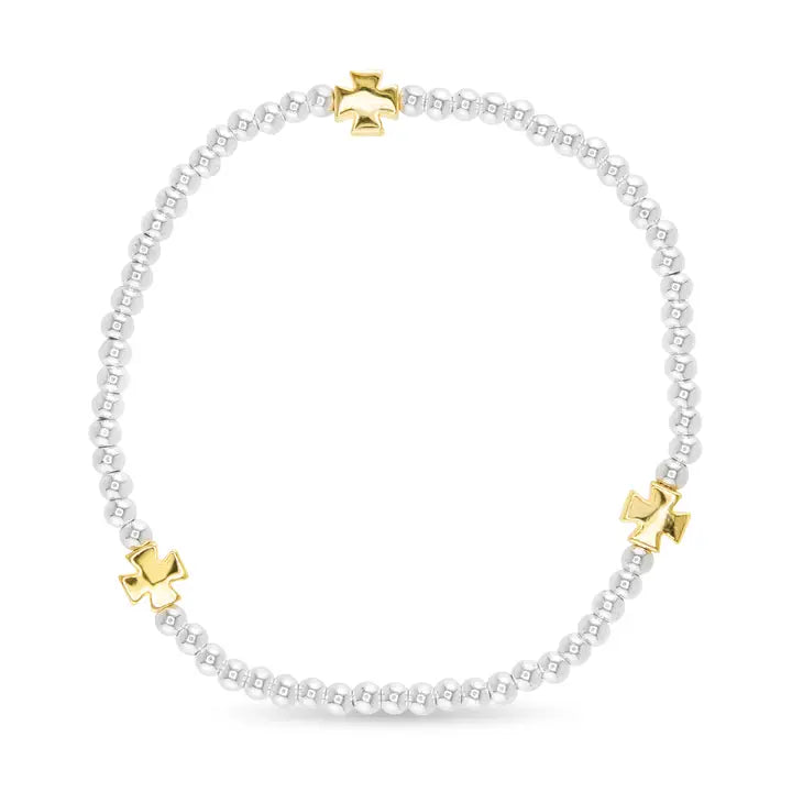 Amanda Blu Stackable Beaded Bracelets with Gold Crosses-Silver