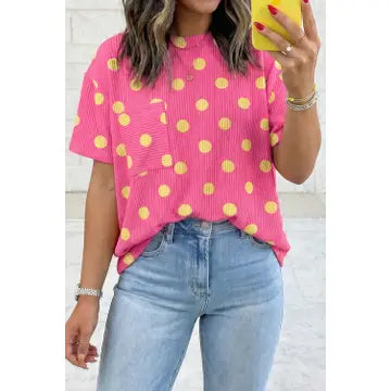 Texture Raised Rib Polka Dot Oversize Tee Shirt
