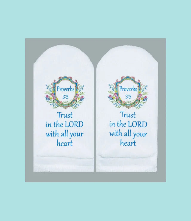 Standing on the WORD Socks Crest with Verse: Proverbs 3:5 Trust in the Lord