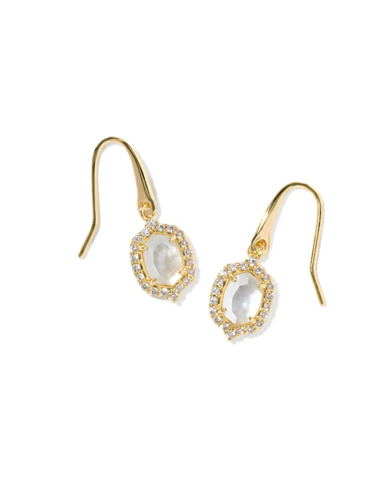 KENDRA SCOTT DAPHNE CRYSTAL FRAME DROP EARRINGS GOLD IVORY MOTHER OF PEARL