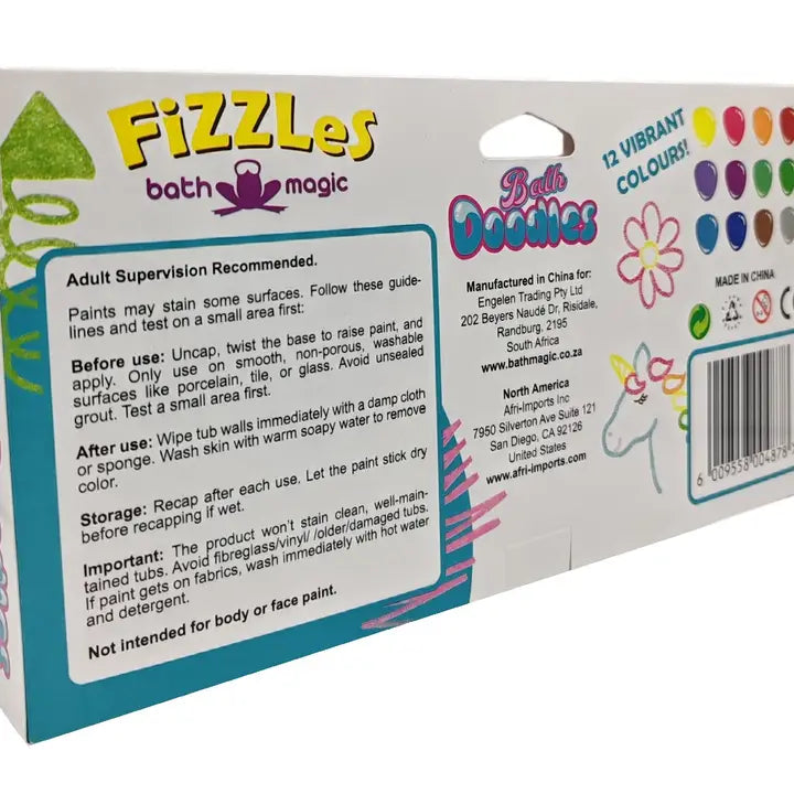 Fizzles Bath Doodles - Bath Washable Paint - 12 Colors