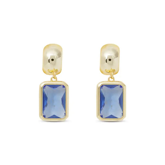 Amanda Blu Gold Crystal Rectangle Earrings-Sapphire