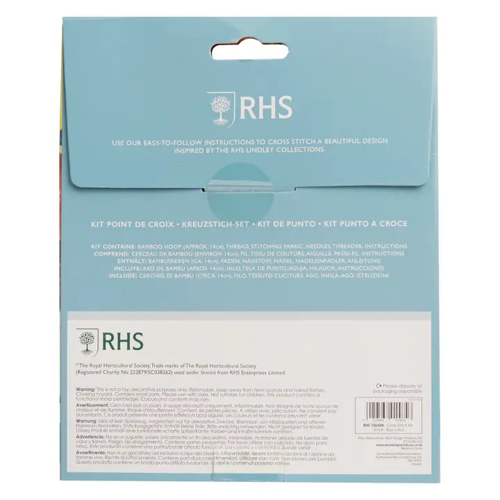Rhs Cross Stitch Kit, Multicoloured, 5", Blue Lotus