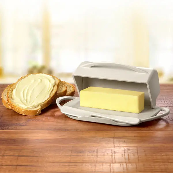 Butterie Countertop Flip-Top Butter Dish w/ Matching Spreader - Ivory