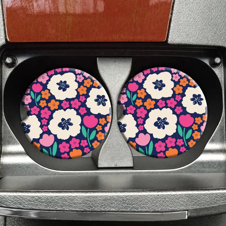 Mugsby Navy Spring Florals Car Coasters, Flower Car Coaster, Pretty