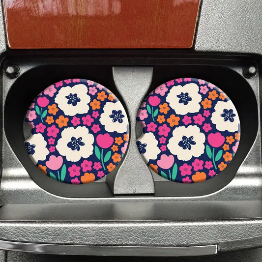 Mugsby Navy Spring Florals Car Coasters, Flower Car Coaster, Pretty